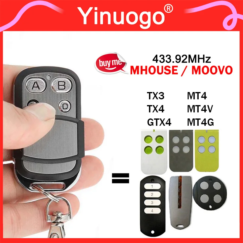 MOOVO / MHOUSE Gate Remote Control 433.92MHz Rolling Code Compatible With MOOVO MT4 MT4V MT4G MHOUSE TX3 TX4 GTX4