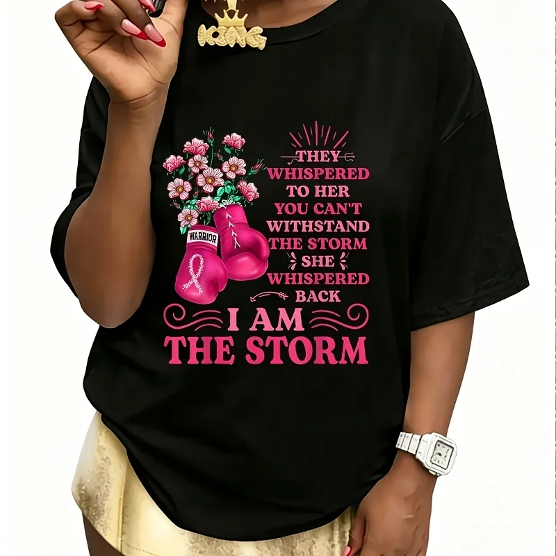 Her Fight Is My Fight I Wear Pink Wife Breast Cancer Flag Women's T-Shirt 100% Cotton Fun Print Short Sleeve Top Casual Round Neck Tee S-5Xl
