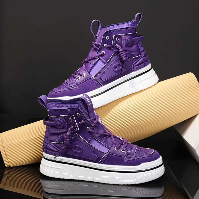 INS Style Purple Men's Skateboard Shoes Streetwear High Top Platform Sneakers Men Fashion Lace-up Outdoor Men Skate Board Shoes