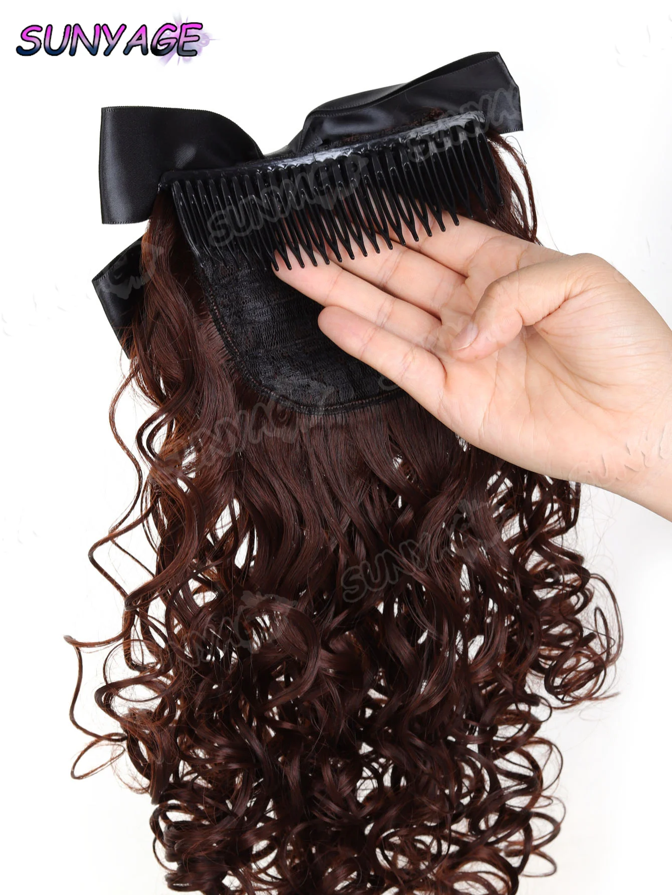 SUNYAGE-peluca sintética Retro para mujer, cola de caballo, estilo peine, lazo, pelo corto y rizado, clip, cola de caballo corta, fácil de usar