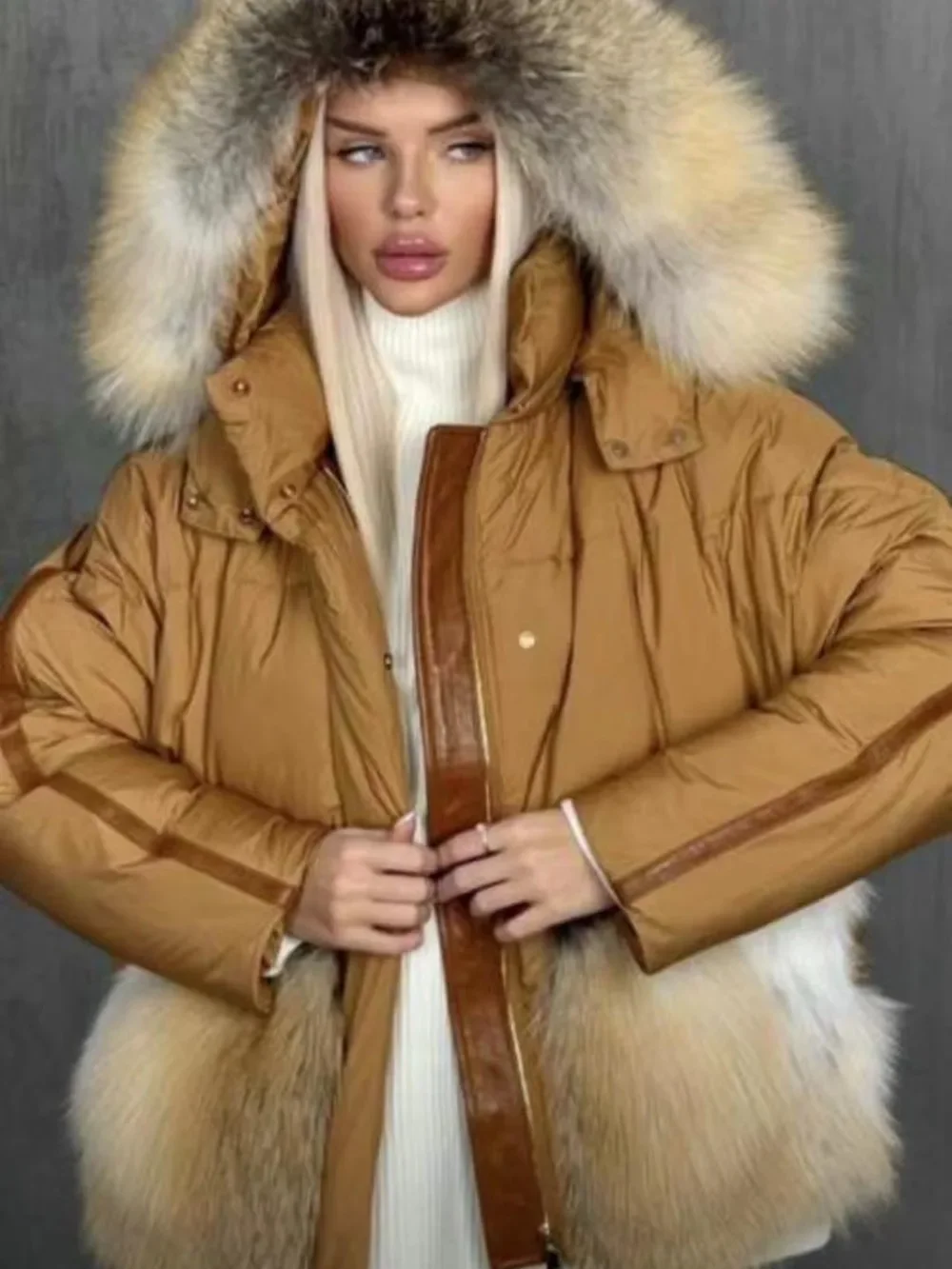 White Goose Down Coats Women Winter Coats with Real Red Fox Fur Hood Collar Parka Loose Female Outwear Real Fur Jacket Women