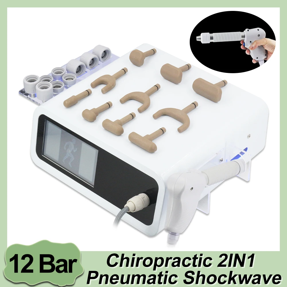 12Bar Professional Pneumatic Shockwave Therapy Machine 2In1 Chiropractic Corrected Gun Body Massage Pain Relief ED Treatment