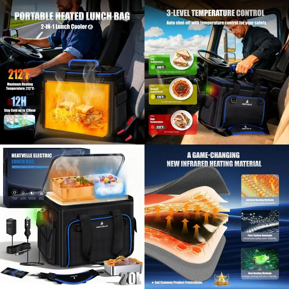 

20L Adjustable Temp Electric Lunch Box, Portable Food Warmer for Adults, Suitable for Car, Work, and Travel