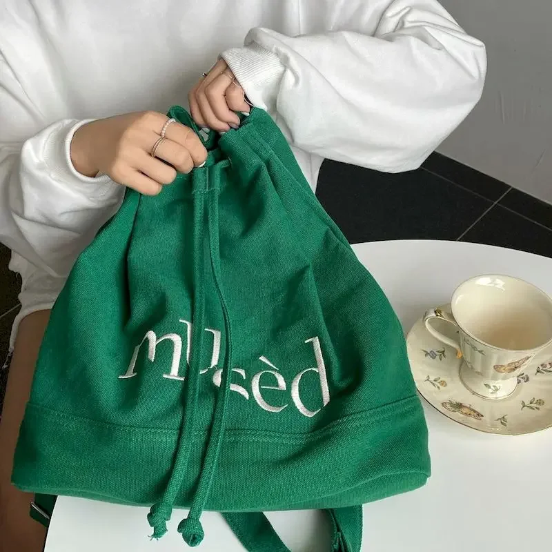 

Foufurieux Backpack Embroidered Women Backpacks Canvas Drawstring School Bags Teenagers Casual Backpacks for Female Big Capacity