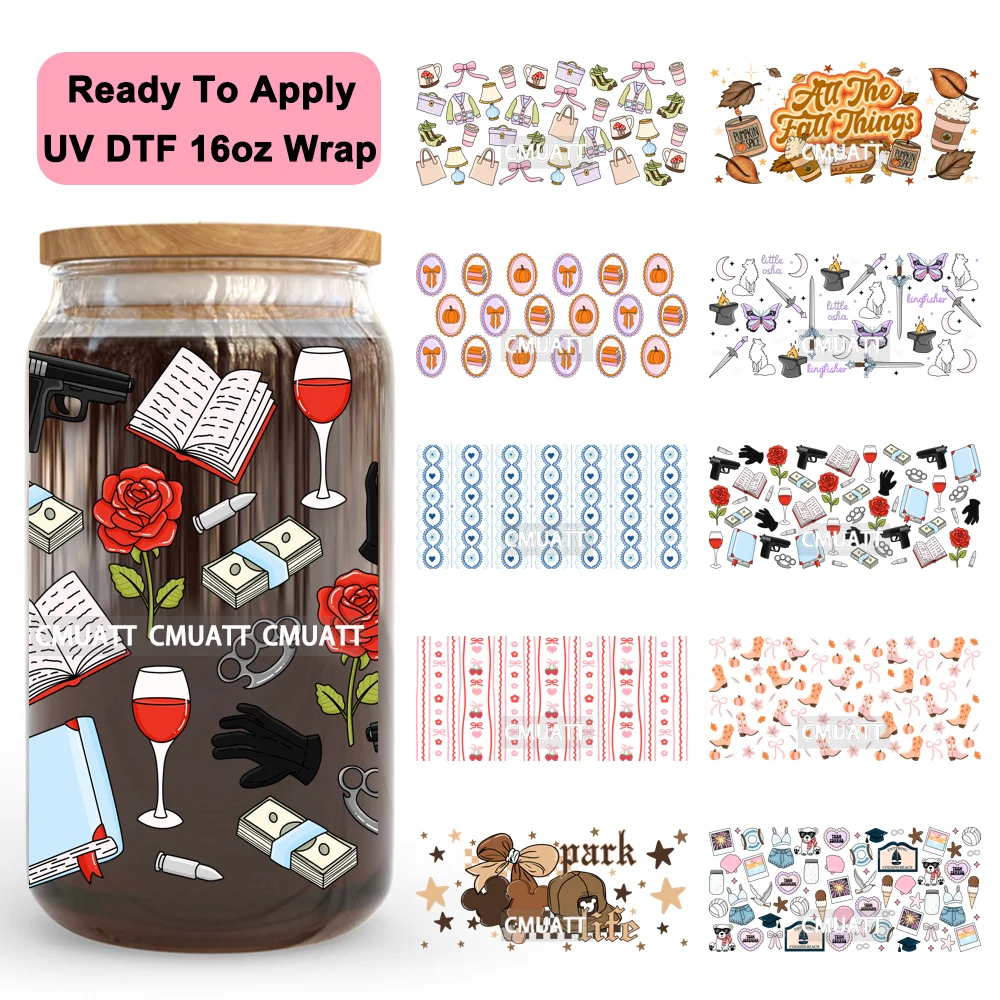 

Girly Halloween Fall Autumn Pumpkin Spice 16OZ UV DTF Cup Wraps Ready To Apply Waterproof Transfer Stickers For Libbey Glass Can