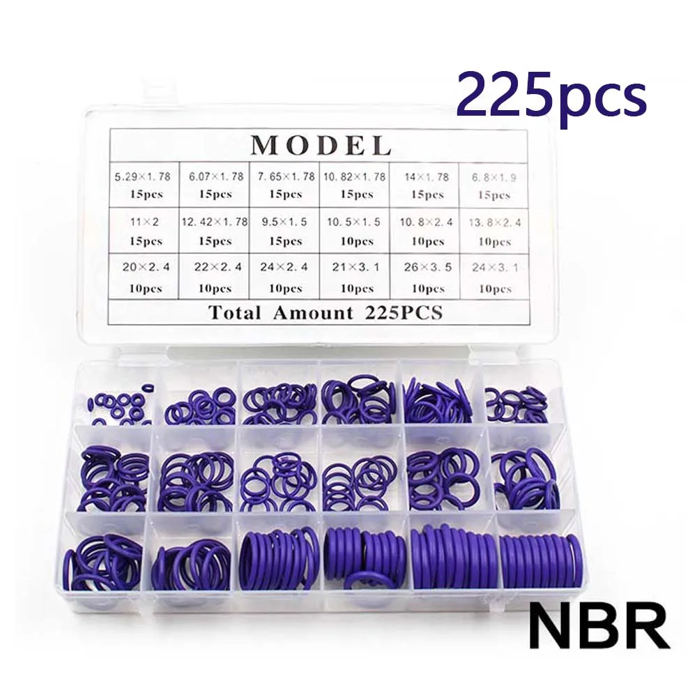 225Pcs Universal NBR O-Ring Seal Set, Wear-Resistant Rubber Washer Kit, Waterproof Oil-Proof Sealing Rings Industrial & Auto Use