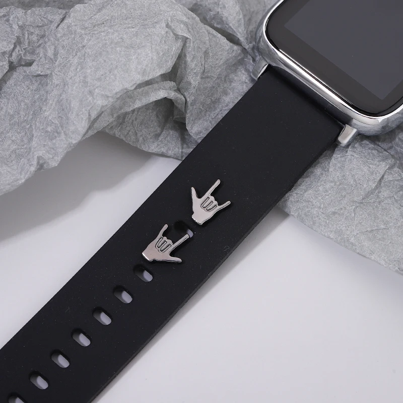 Apple için Watchband dekoratif Charms kayış Hip Hop jest Metal Charm Iwatch spor bilezik için komik parmak takı Charm