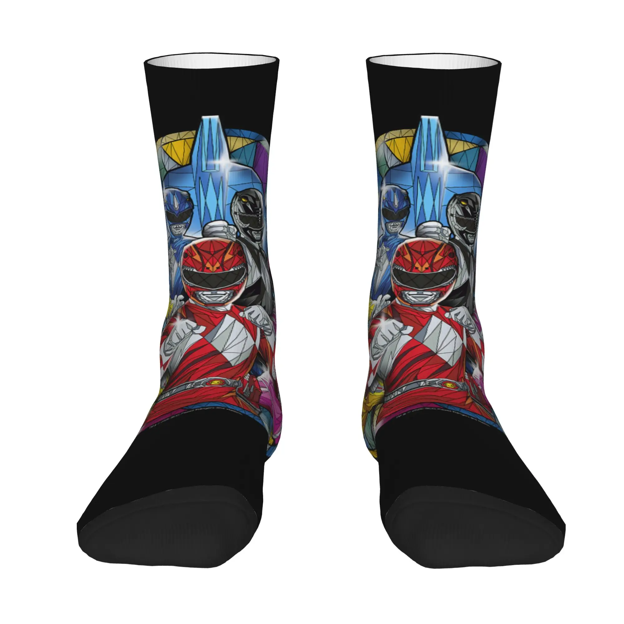 sports socks Power Rangers Stained Glass Action Pose Portrait Retro  Street Style Novelty Pattern Crew Crazy Sock
