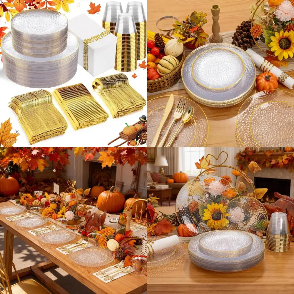 

Пластиковые тарелки из прозрачного золота, набор одноразовой посуды с кованым покрытием из 350 предметов, 100 тарелок в комплекте, идеально подходят для вечеринок и специальных вечеринок