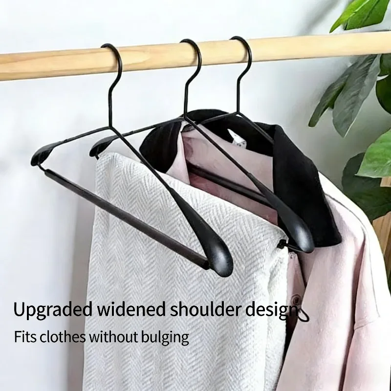 5Pcs Modern Iron Solid Wood Clothes Hangers Wide-shoulder Seamless Non-slip Suit Hangers for Hotel Home Wardrobe Organizer