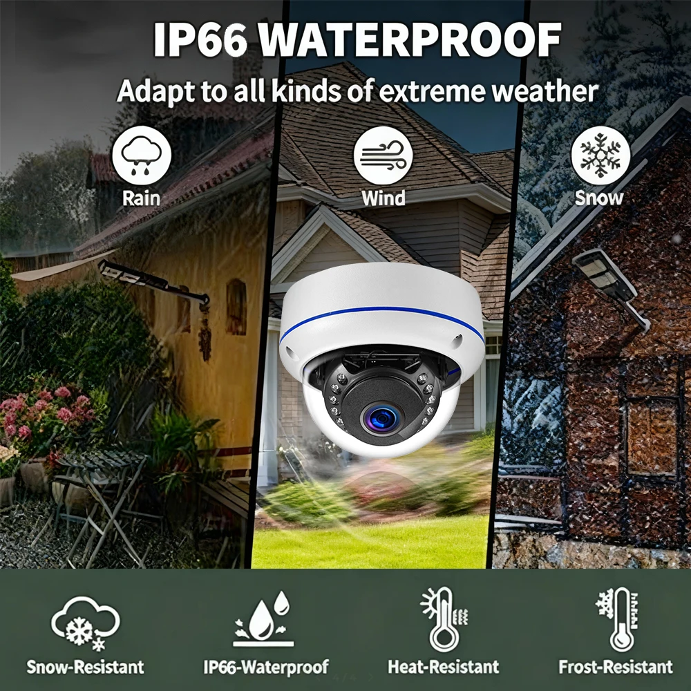 8MP 4K Ultra HD IP Camera Vandal-proof Waterproof Outdoor Dome Camera Night Vision Nternal Audio Remote Access