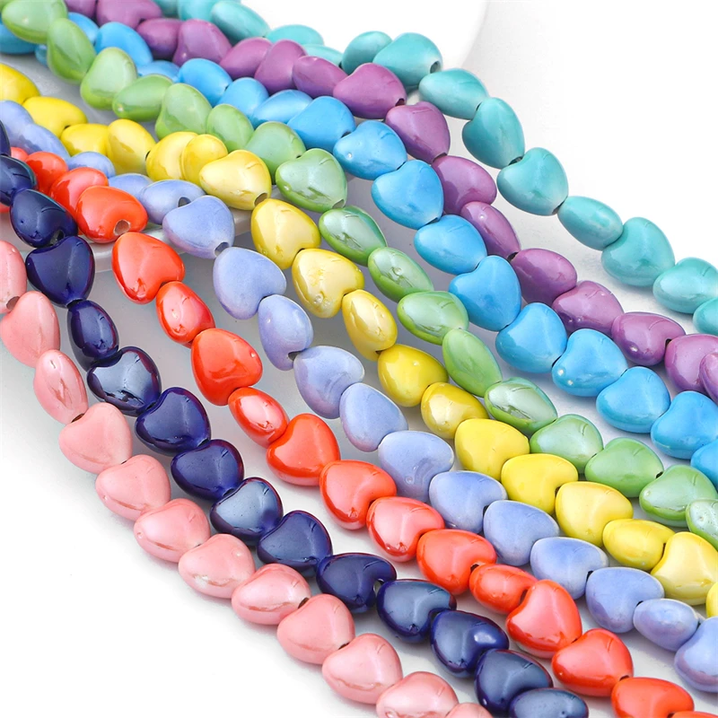 10pcs 10mm Multicolor Heart Shape Ceramic Beads Porcelain 2mm Hole Beads for DIY Jewelry Making Keychain Bracelet Earring Charms