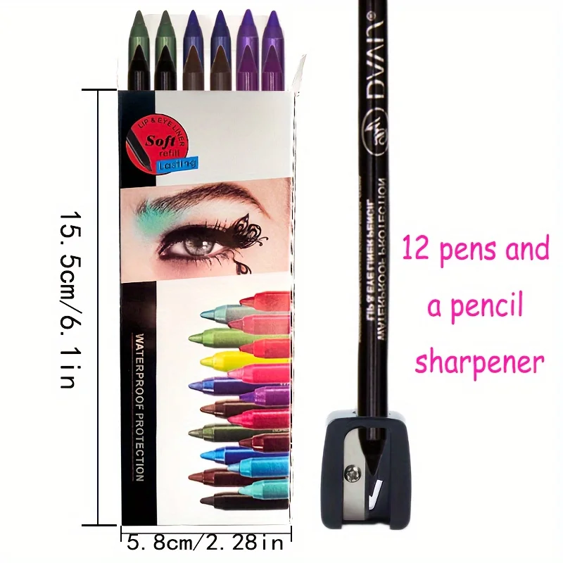 12pcs eyeliner eyeshadow pencil Universal send a pencil sharpener waterproof and anti-smudging