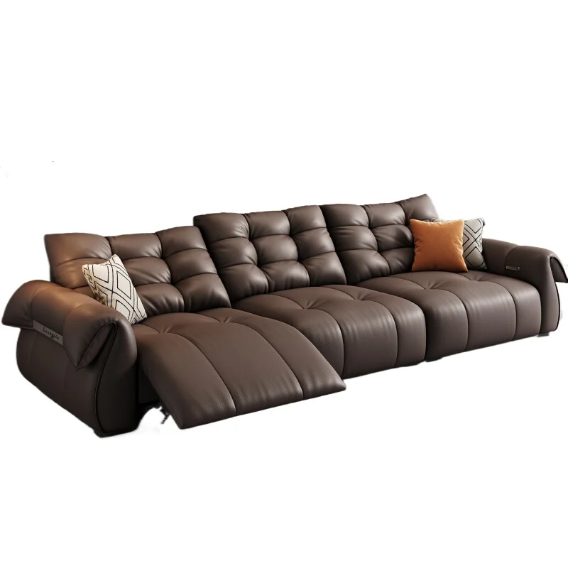 

Electric multi-functional leather sofa thickened first layer cowhide Italian large flat layer zero against the wall