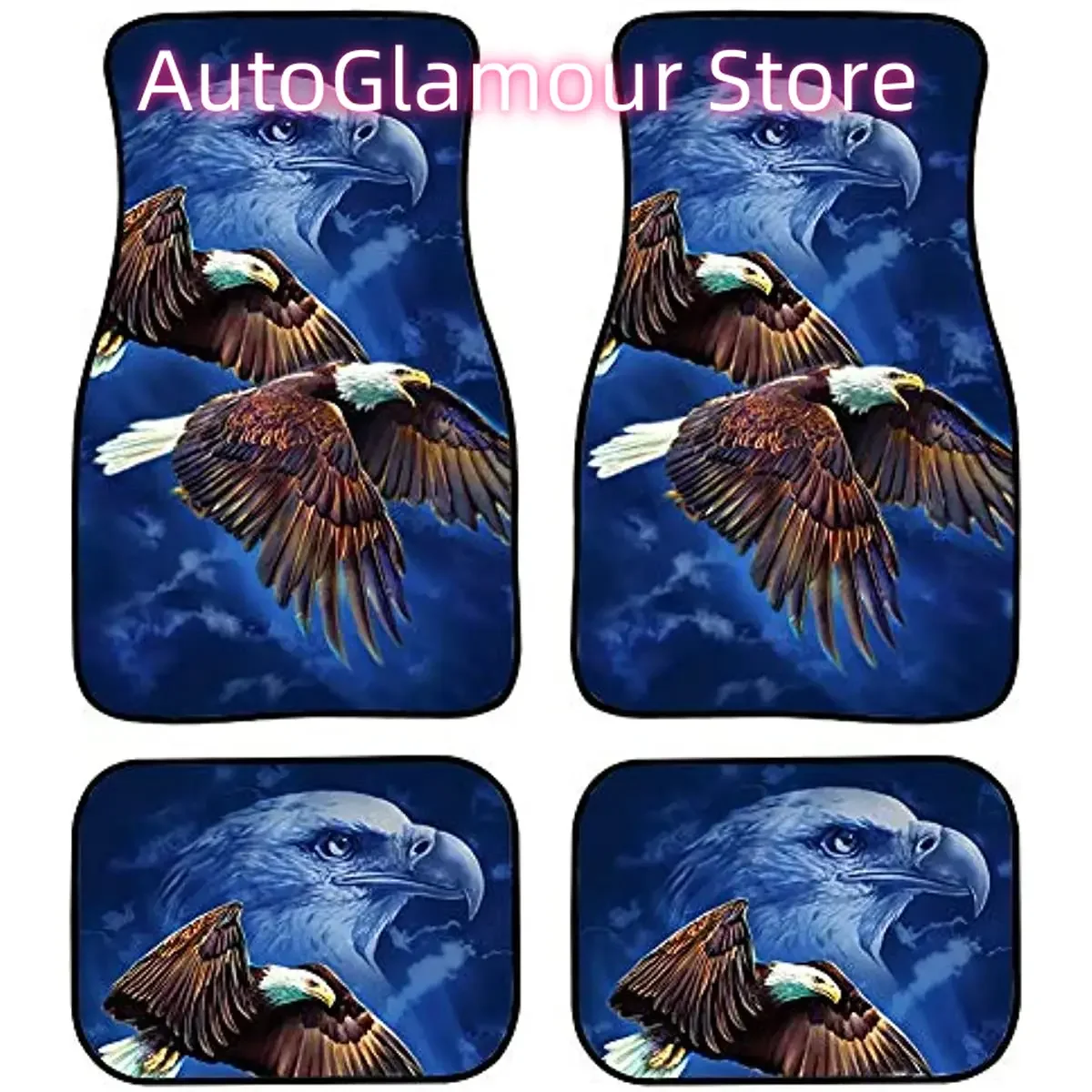 Bald Eagle Print Car Carpet Floor Mats 4 Pieces Full Set ,Vehicles Front & Rear Foot Carpets Heavy Duty Rubber Durable