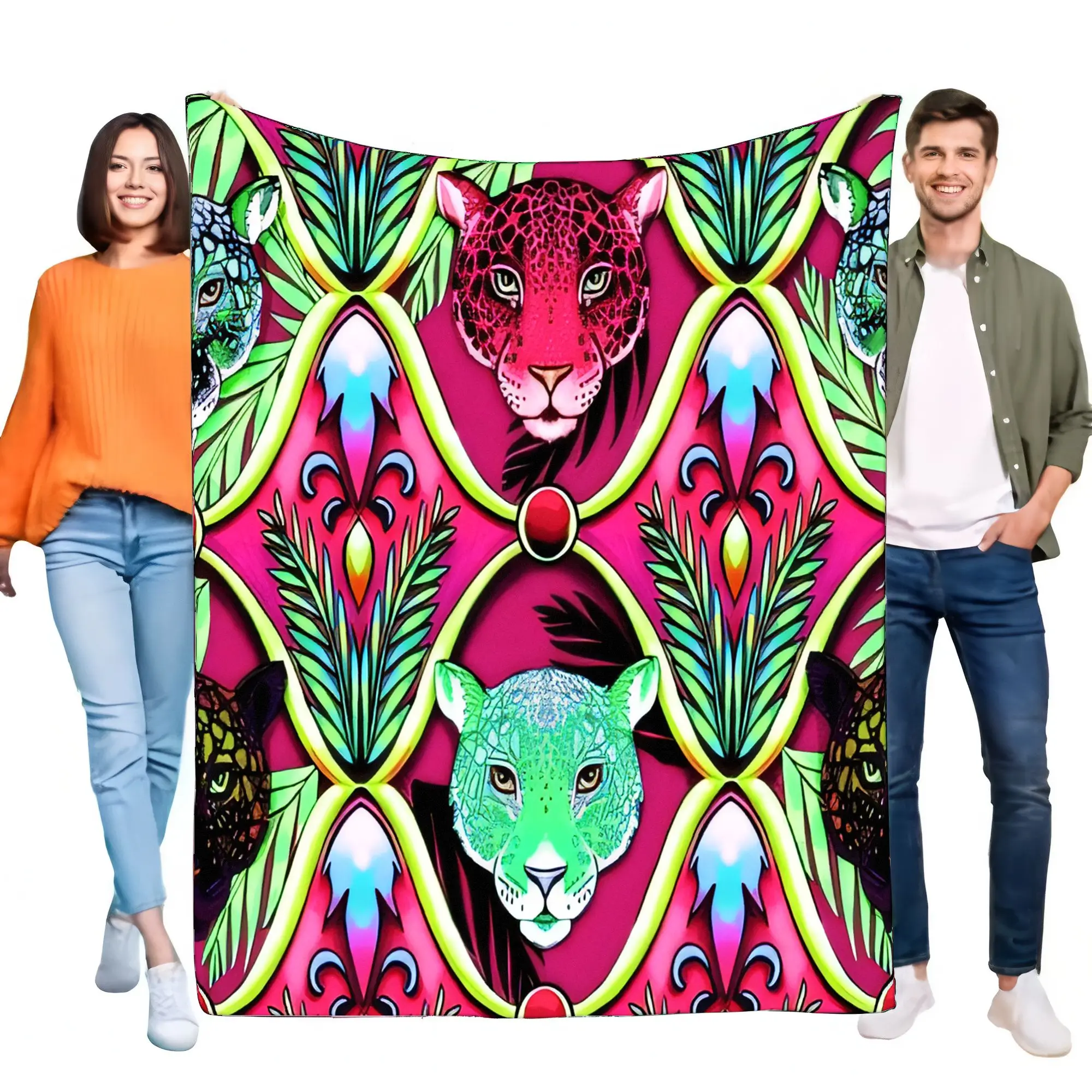 Vibrant Tropical Leopard Print Flannel Throw Blanket Soft Cozy Warm for Sofa Bed Couch Living Room Home Decor Gift