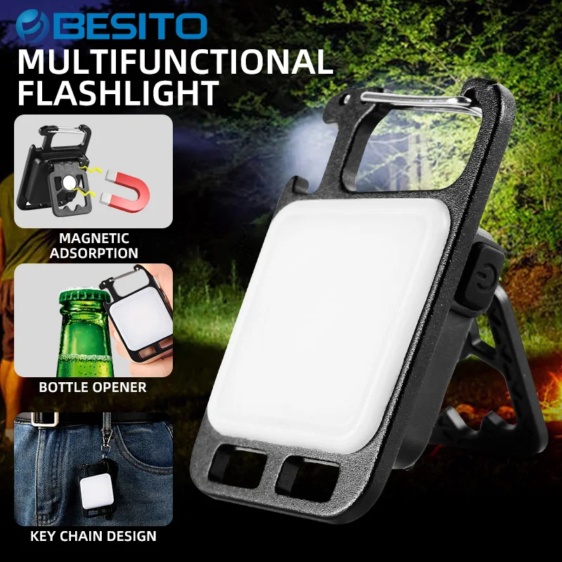 Flashlight Mini Work LED Light Rechargeable Lamp Pocket COB Keychain Portable Flashlight Outdoor Camping Small Light Corkscrew