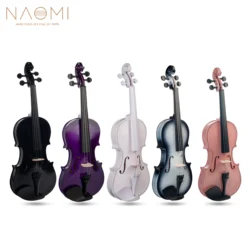 NAOMI 4/4 Full Size Acoustic Violin Colored Basswood Fiddle Black Solidwood Fitted Violin With Carrying Case Brazilwood Bow