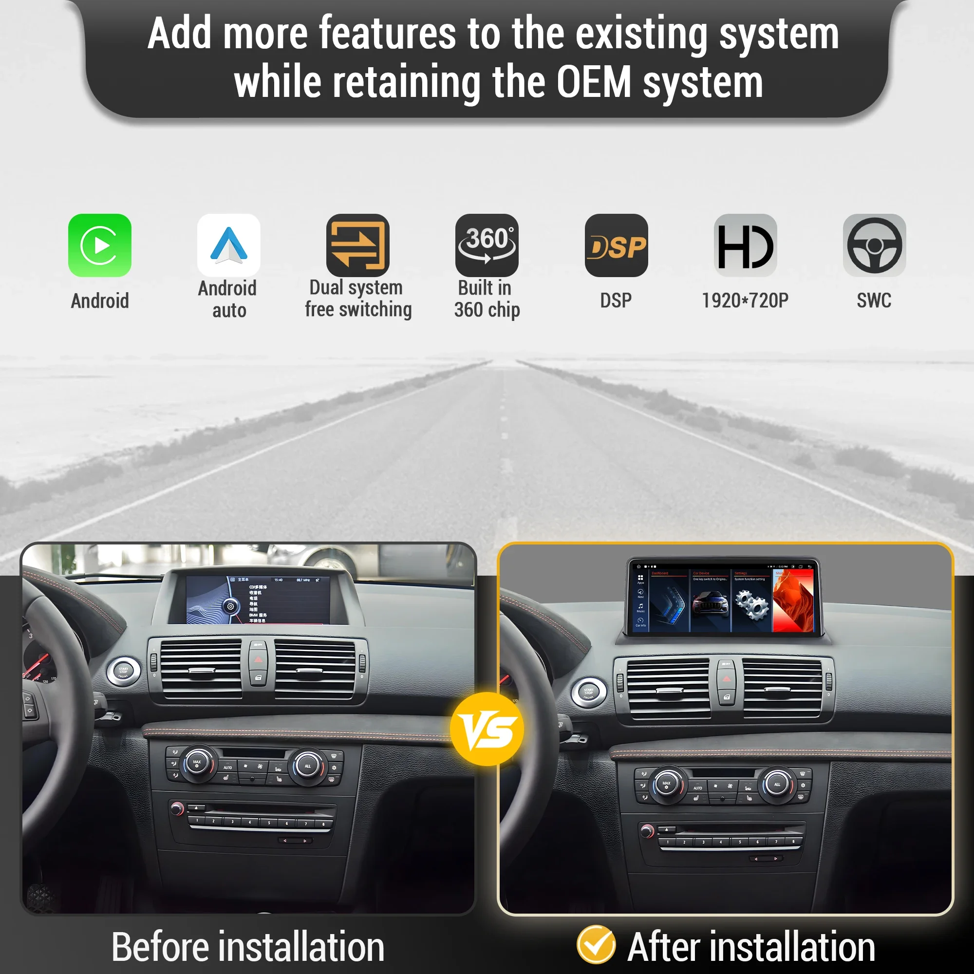 10.25 inch Android 13 For BMW 1 Series  E81 E82 E87 E88 2006-2011 Car Radio Wireless BT Carplay Head Unit Snapdragon 680  Screen