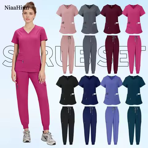 Niaahinn Medical Uniforms Men Women Nursing Work Clothes Doctor Costume Nurse Scrubs Sets Dentist Workwear Clinical Tops Pants