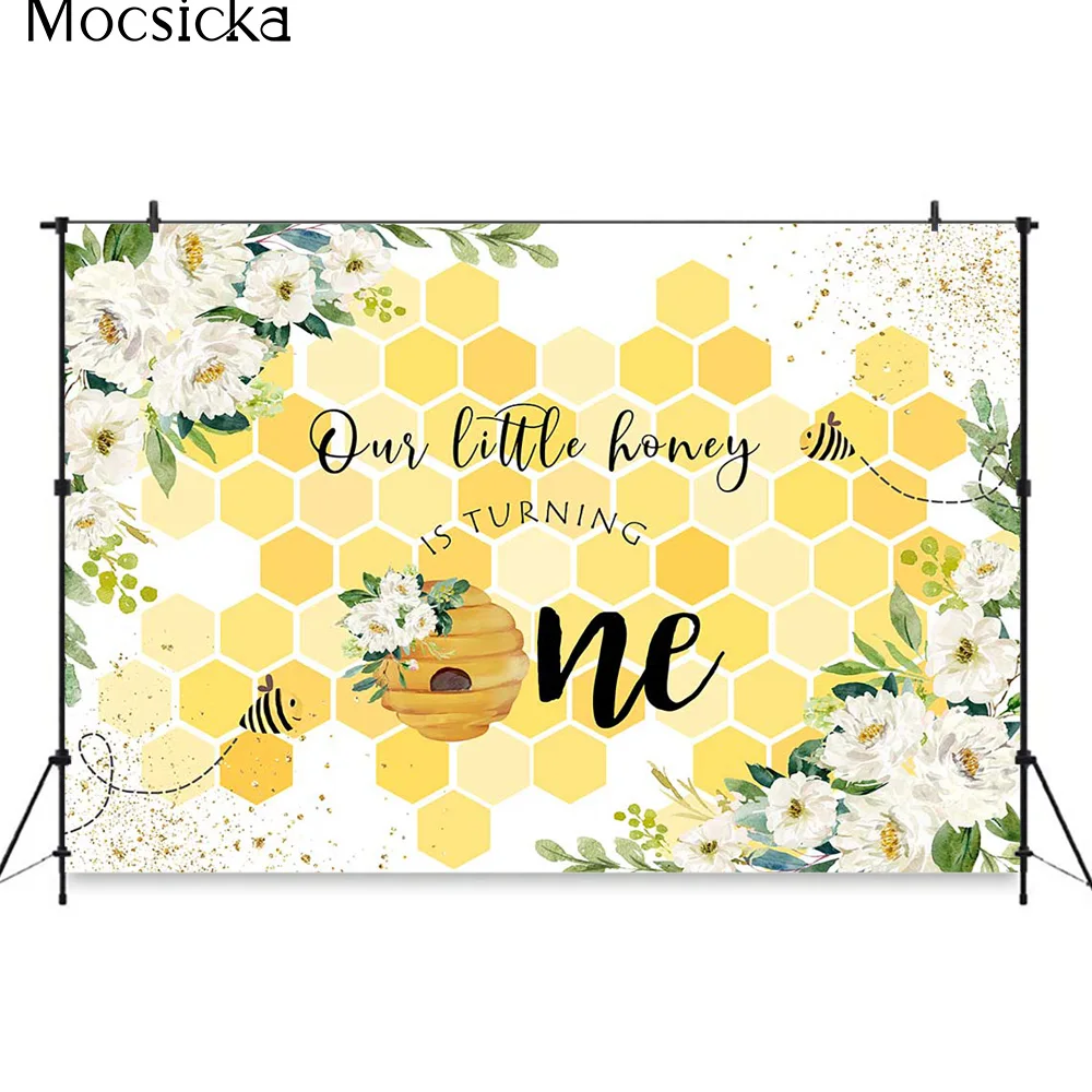 Baby Bee Sweet Honey Yellow Background Decoration Banner Flower Boy Girl 1st Birthday Party Backdrop Newborn Wedding Photozone