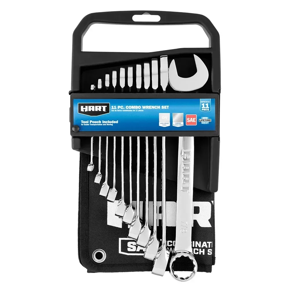 

HART 11-Piece SAE Combination Wrench Set with Tool Pouch, Chrome Vanadium