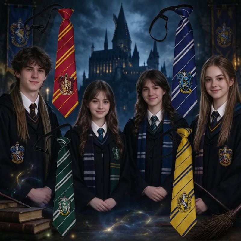 Corbata con el emblema de Hogwarts de Harry Potter, con los colores de Gryffindor, Slytherin y Ravenclaw, ideal como accesorio de disfraz para cosplay, para fiestas de Halloween o como regalo.