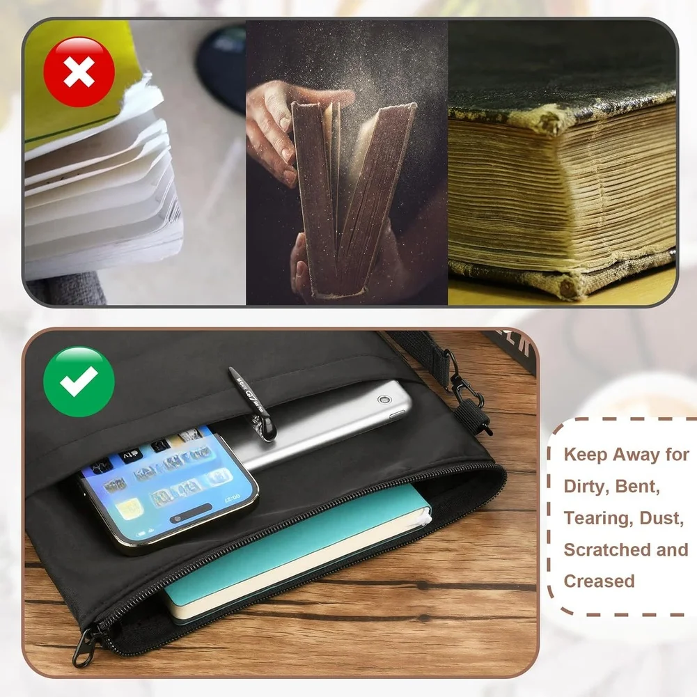 Zippered Book Cover Protector for Paperback Novels Bibles Journals Travel Storage Bag 12x9.5 Inch Front Pocket