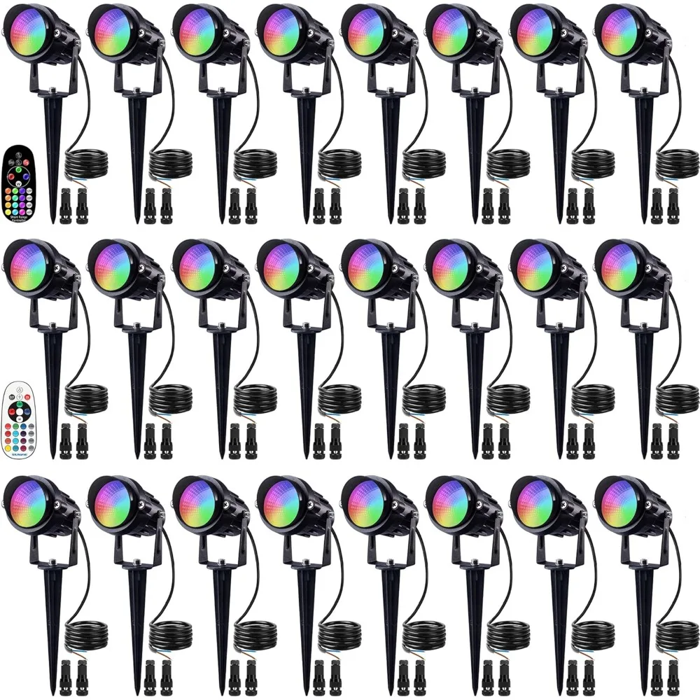 24 Pack RGBW Low Voltage Landscape Lights,with Remote Control and Wire Connectors,  12W LED Color Changing Landscape Lighting