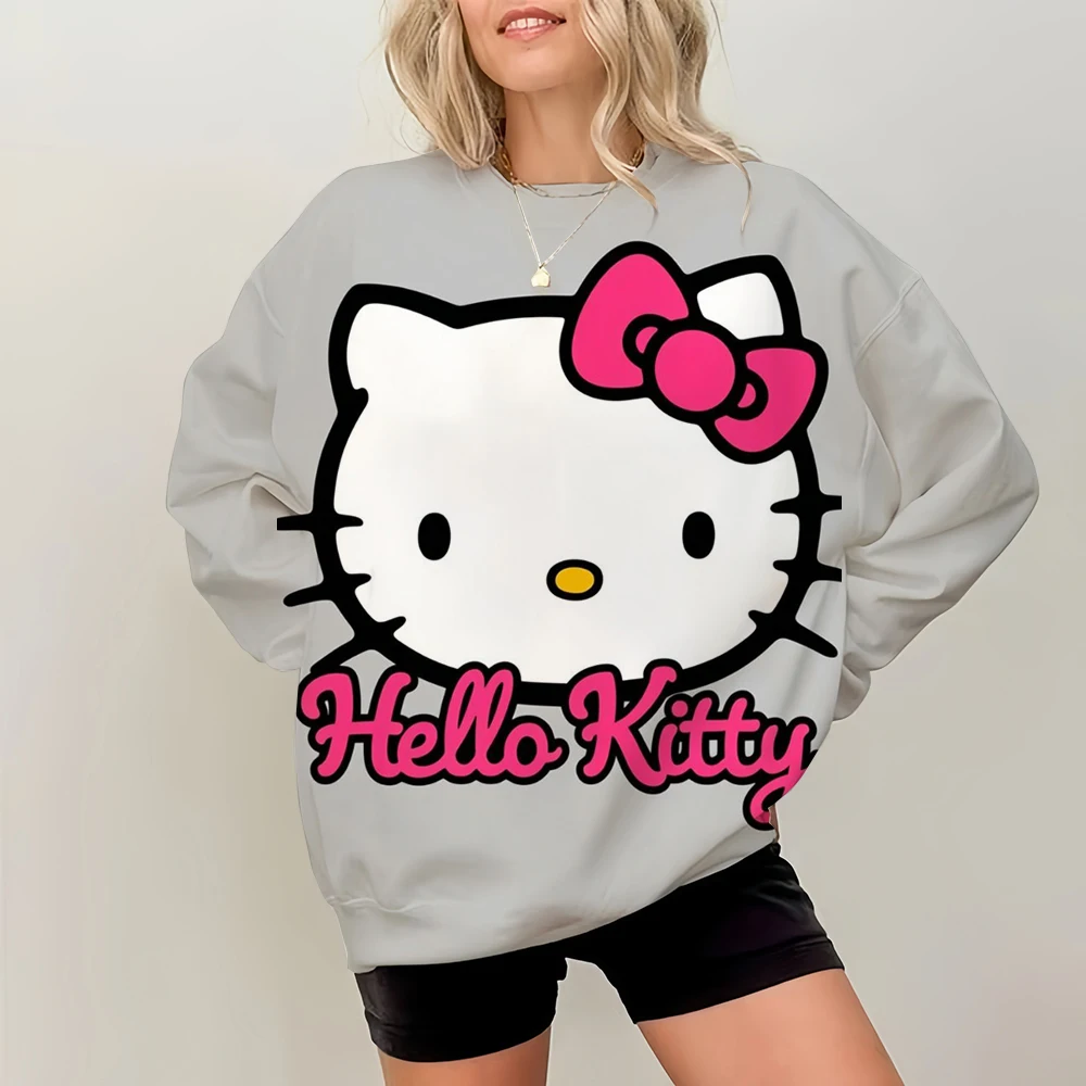 Lässiger Kapuzenpullover mit Hello Kitty-Aufdruck für Damen, kreativer Kapuzenpullover, All-Match-Straßenkleidung, Unisex-Pullover für Damen ﻿