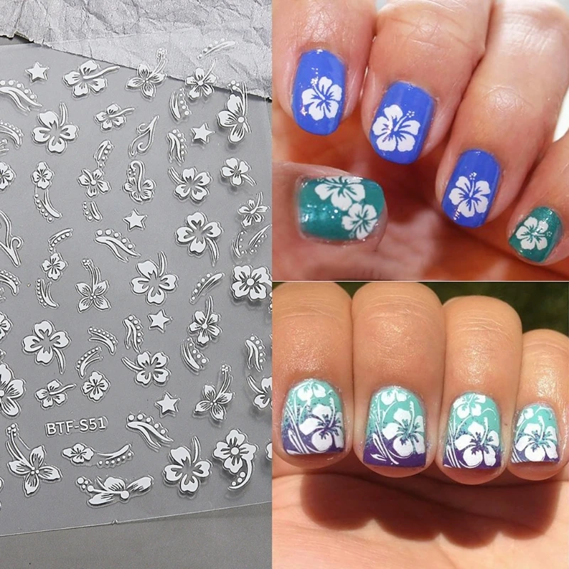 E1YE 6 Blatt Blumen-Nagelaufkleber, Nageldekorationen, Blumen-Nagelkunst-Aufkleber