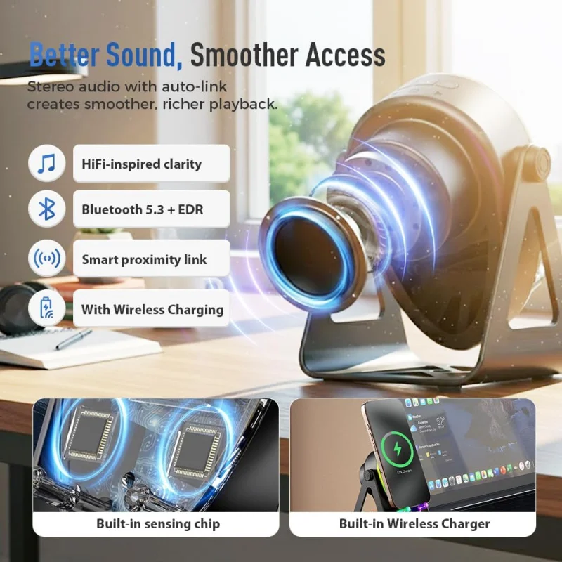 مكبر صوت بلوتوث لاسلكي 5 في 1، حامل قابل للتعديل، 2026 ترقية دوران 360 درجة متوافق مع جميع الهواتف، Un #4