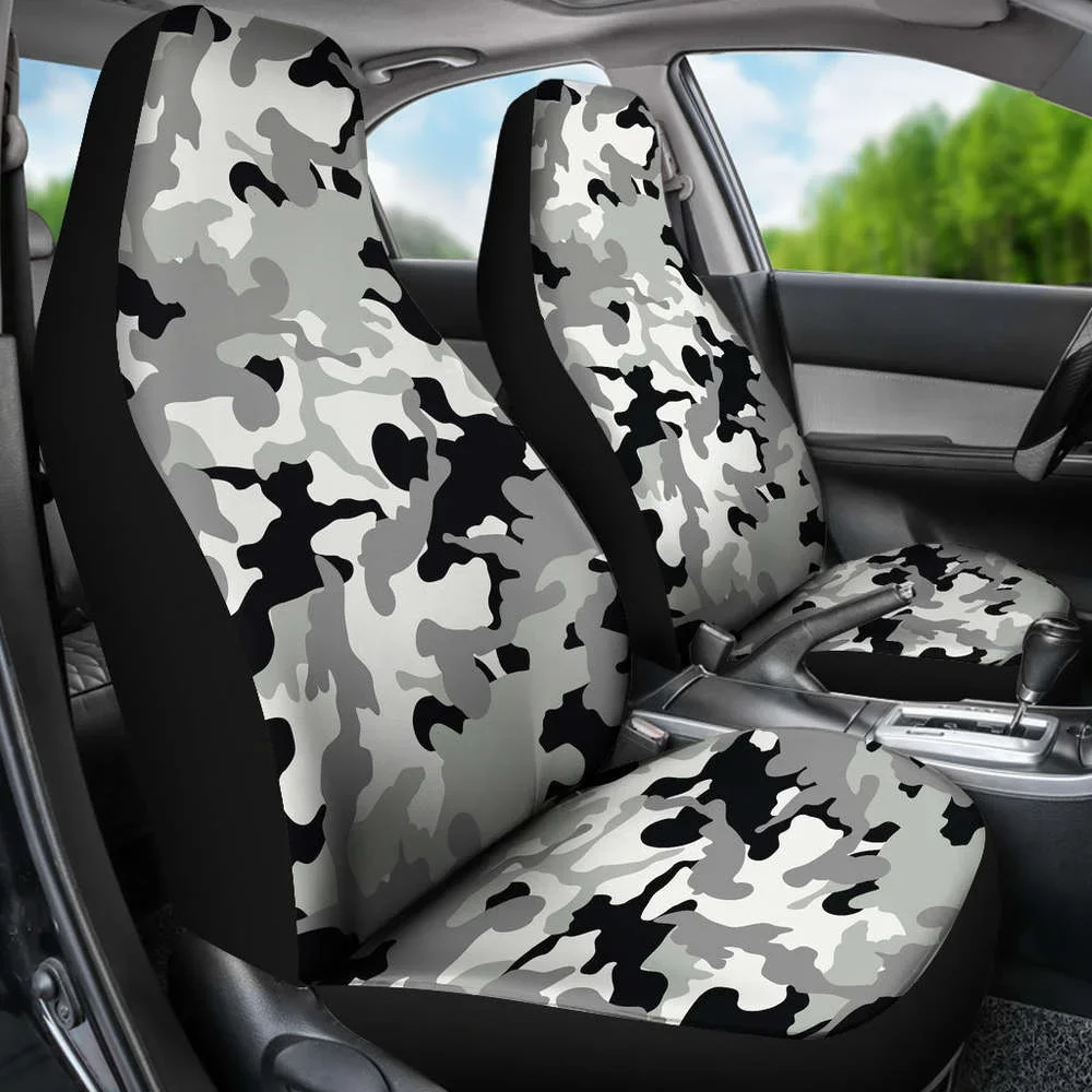 Gray, Black and White Camouflage Car Seat Covers Set Camo Pattern,Pack of 2 Universal Front Seat Protective Cover