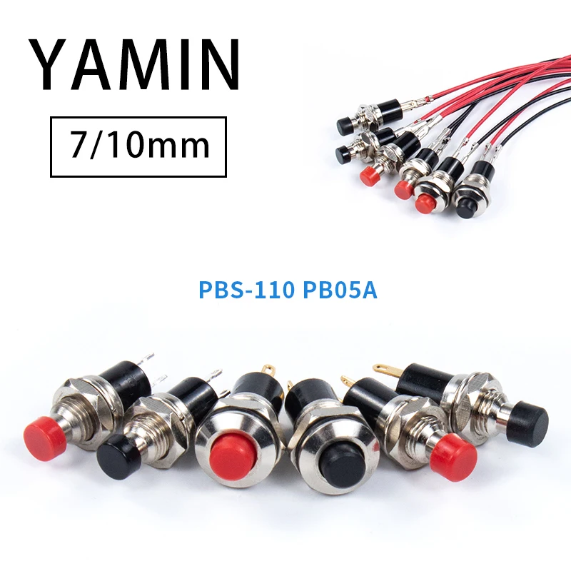 5mm/7mm/10mm Mit Draht Mini Runde Selbst-Lock/Momentary Push Button Schalter FBS-110 1NO1NC Schwarz Rot 3A/125V 1A/250V