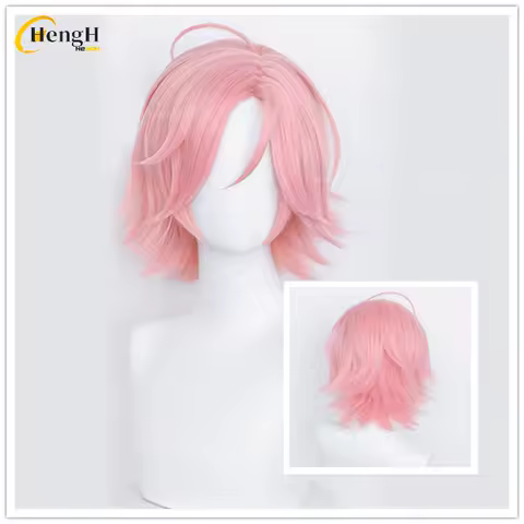 In Stock Anime Oukawa Kohaku Synthetic Wig Unisex Short 35cm Pink Cosplay Wig Heat Resistant Hair Halloween Party Wigs + Wig Cap