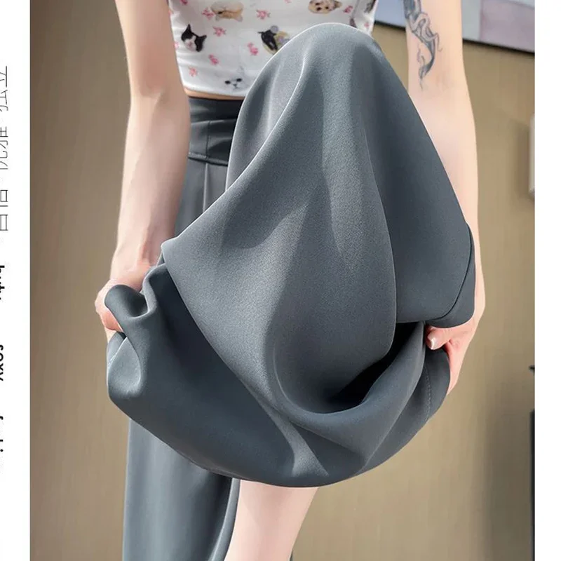 Damskie spodnie garniturowe z wysokim stanem, wyszczuplające, cienkie, wygodne spodnie z szerokimi nogawkami, modne spodnie damskie do pracy i na co dzień, pasujące do wszystkiego.