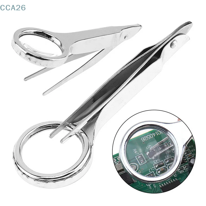 Multifunctional Magnifying Glass Tweezer Handheld 10X Magnifying Glass With Precision Tweezer Loupe Repair Tool Portable