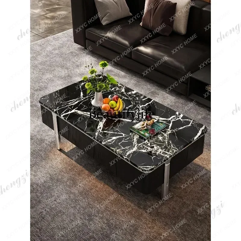 CX natural, modern minimalist marble living room rectangular coffee table with drawers