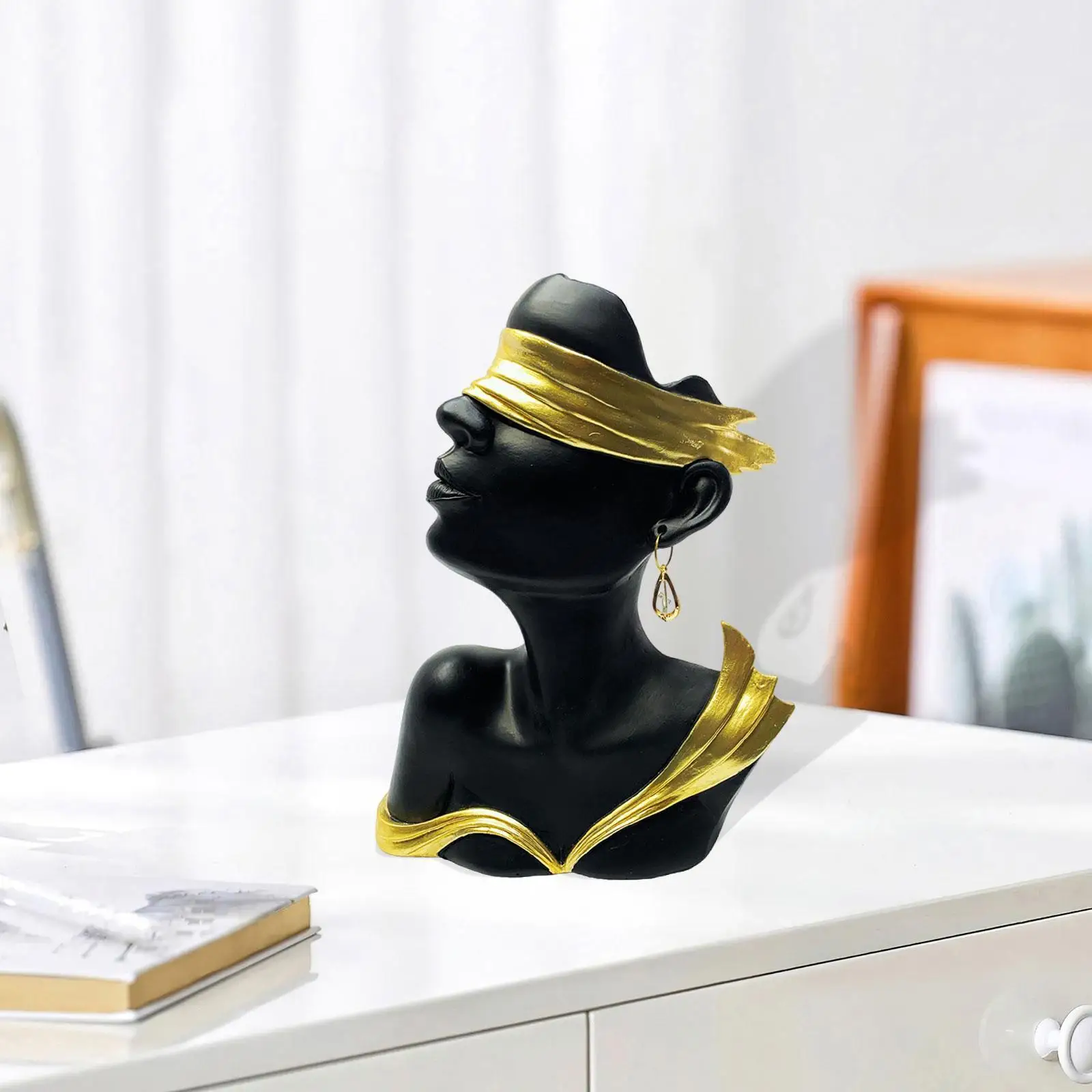

African Style Resin Women Bust Statue Modern Desk Ornament Abstract Human Face for Home Office Room Decoration