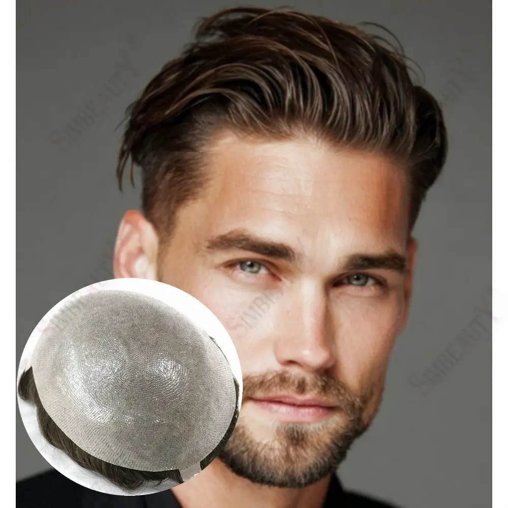 

Мужской парик 0,06 мм, прочный мужской капиллярный протез, супер тонкая кожа, шиньоны, 100% европейские человеческие волосы, серый, коричневый, светлый парик