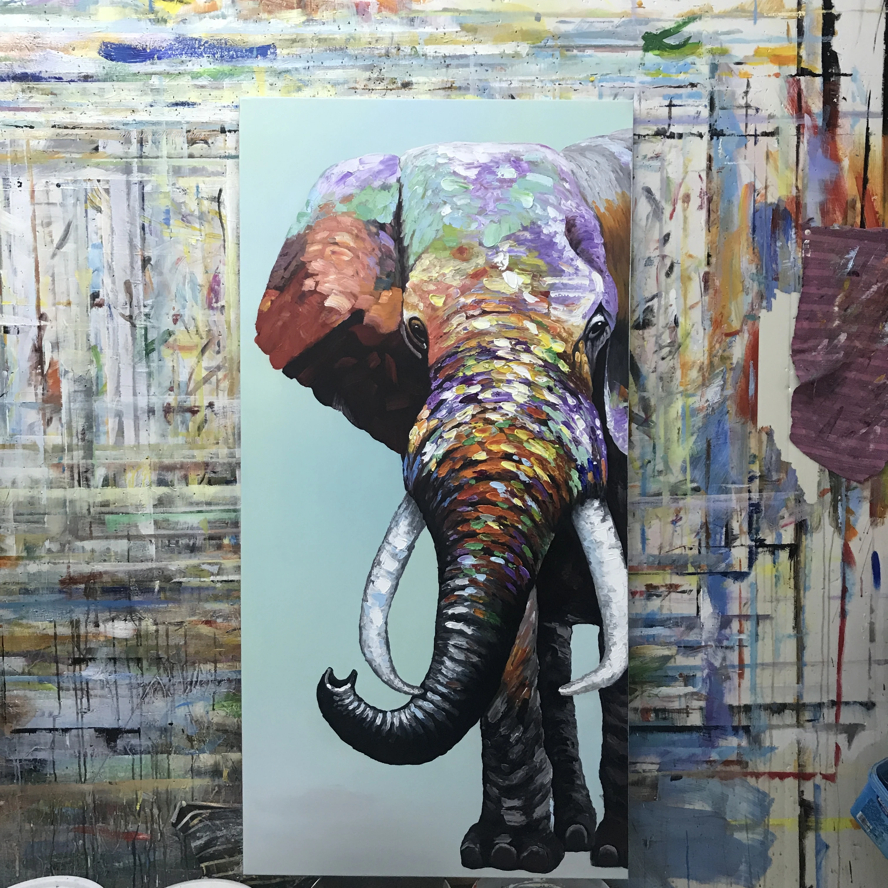 Mintura Large Handmade Elephant Oil Painting on Canvas,Modern Abstract Animal Poster,Wall Art Picture,Room Decor,Home Decoration