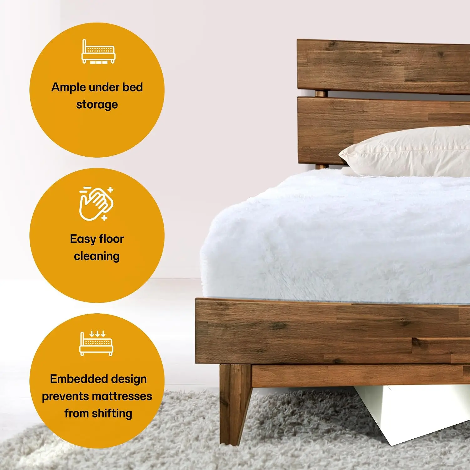 Solid Wood Platform Bed Queen Headboard Easy Assembly No Box Spring 800 Lbs All Mattress Slats Walnut, Customized image 4