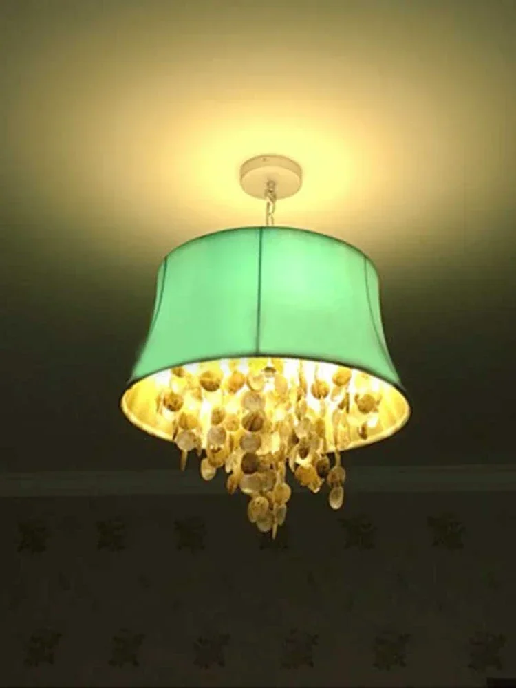 Romantic green natural shell chandelier European French modern creative duplex girls' room bedroom light  zyrandole sufitowe