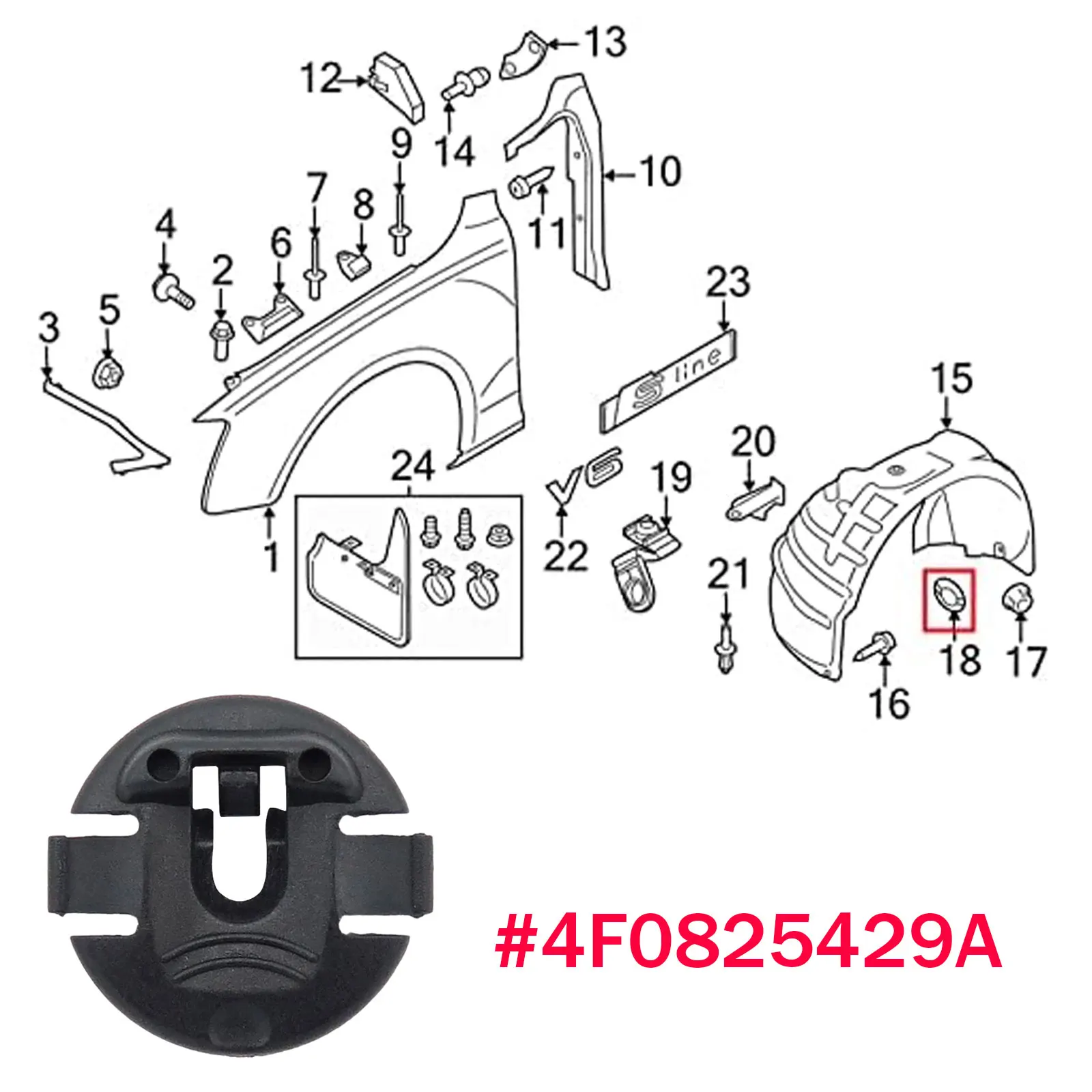4F0825429A الحاجز بطانة سبلاش درع الاحتفاظ مقاطع عجلة قوس بطانة البلاستيك السحابة غسالة لأودي A1 A4 A5 Q5 A6 A7