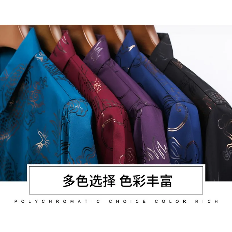 2024 Men's Summer Dragon Print Shirt Thin Breathable Casual Lapel Short Sleeve Dragon Print Tee