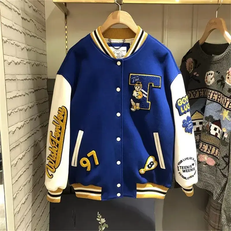 2022 New ins Jacket Female Spring And Autumn Loose Trendy Brand Hit Color Autumn Jacket Retro Y2K Men and Women Baseball Uniform