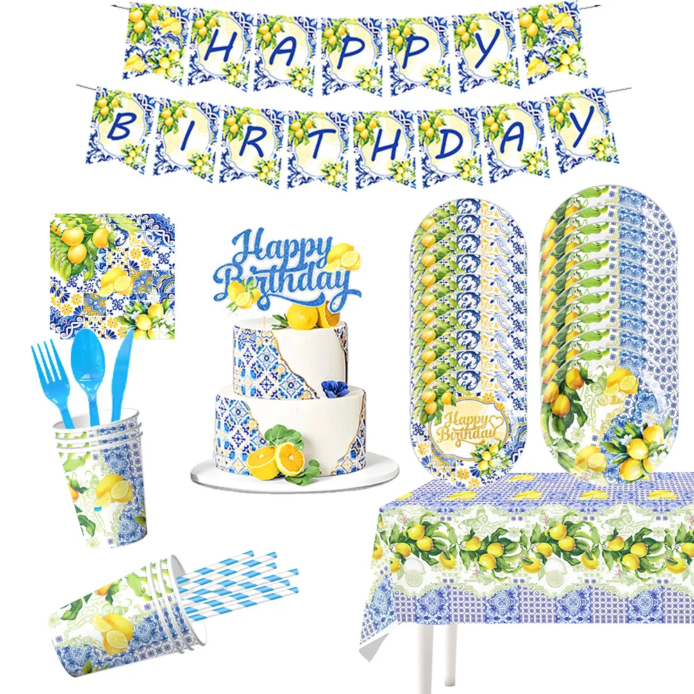Vajilla desechable para fiesta de limón, plato de papel, servilleta, fiesta de frutas de verano, suministros para fiesta de cumpleaños y Baby Shower con temática de limón amarillo para niños