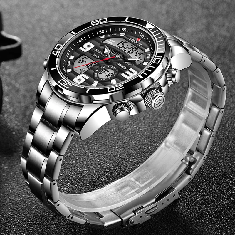 LIGE Dual Display Watch For Men Fashion Military Sport Men\'s Quartz Wristwatches Top Brand Luxury Waterproof Digital Watch Men