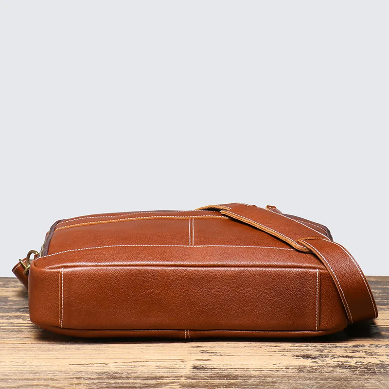 Men's Top Grain Cowhide Laptop Briefcase Spacious Office Bag for Business Commute, Shoulder Carry Computer Bag