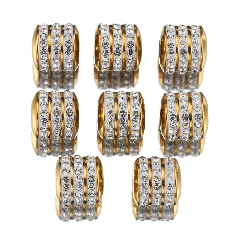 5pcs 8mm Stainless Steel Crystal Golden Tube Spacer Beads Charms Zircon Loose Bead for DIY Needlework Jewelry Making Accessories